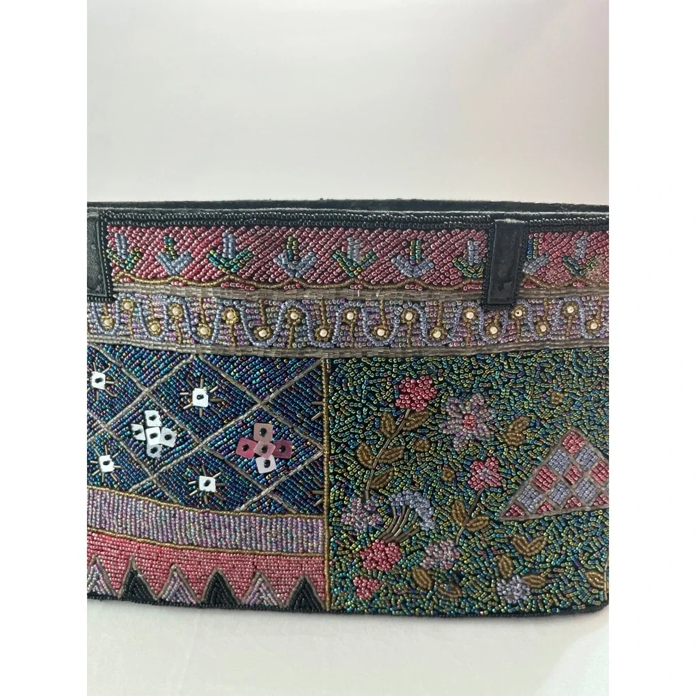 VTG Hand Beaded Patchwork Floral Sequin Evening Clutch Bag Women Multicolor Boho